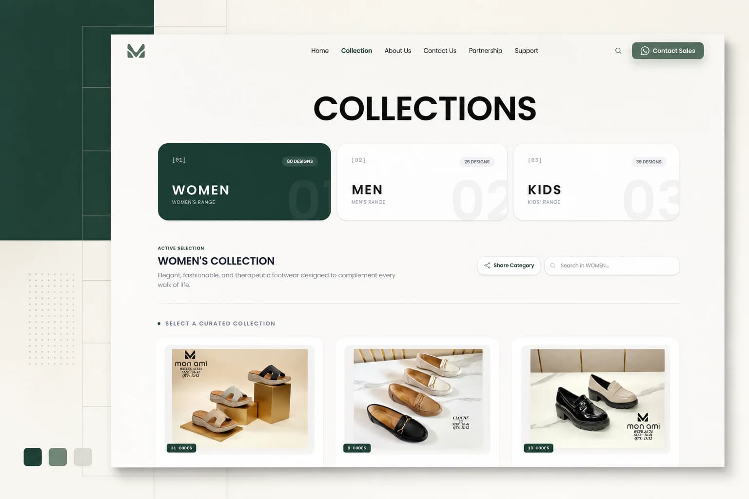 Monami Shoes product collection page